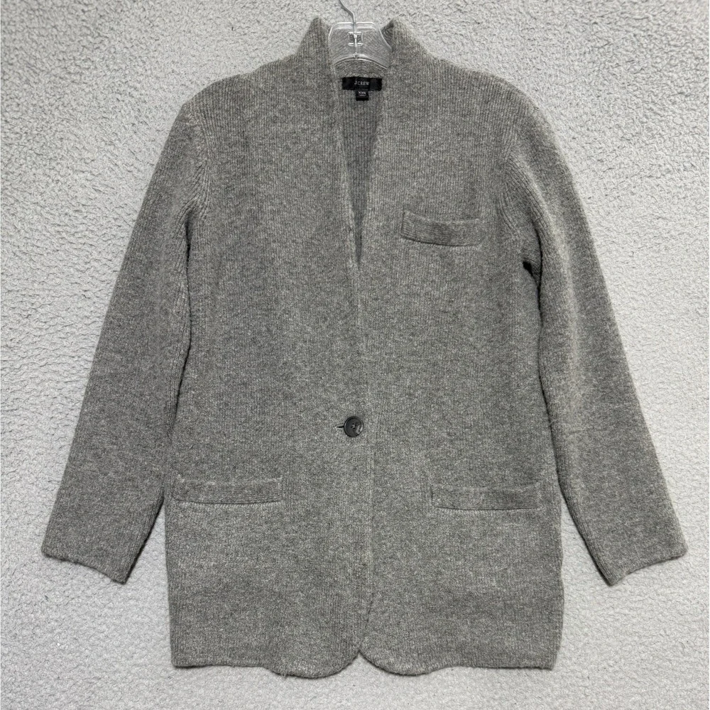 J Crew‎ Gray Oversized Cardigan Blazer Sweater Womens XXS 2XS Wool Blend Preppy